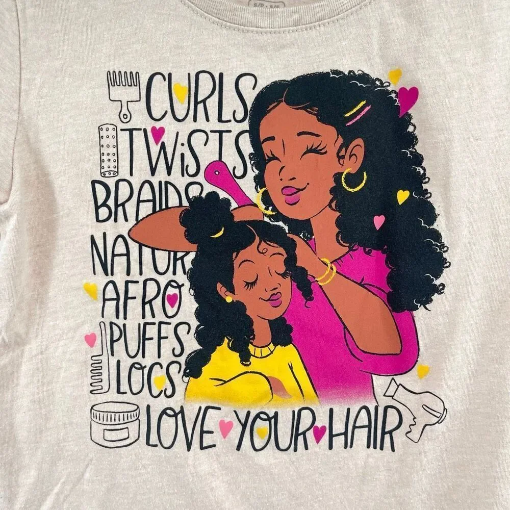 The Children’s Place Girls Love Your Hair Graphic Tee Natural Hair Shirt S 5-6